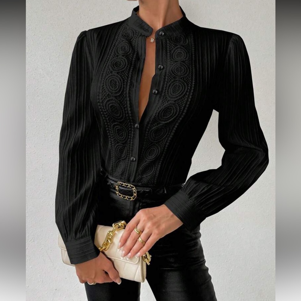 Luxe lace insert lantern sleeve blouse - Picture 6 of 6